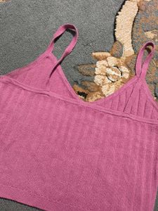 Pink Ribbed Crop Top