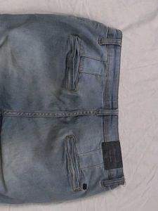 Light Blue Denim Jeans Cropped Fit.