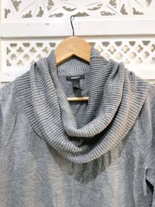 H&amp;M Gray Ribbed Cowl Neck Knit Top B