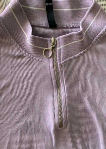 Lavender High Neck Ribbed Fitted Top