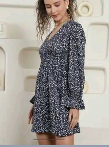 Spotted Print V-Neck Dress