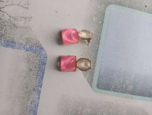 Pink & Gold Square Drop Earrings