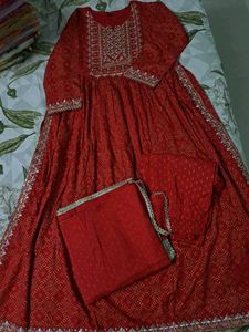 Bright Red Rayon Nyra Cut Suit