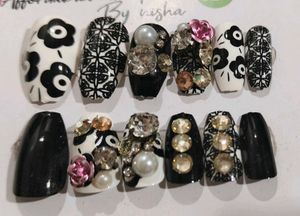Monochrome Embellished Press-On Nails