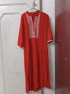 Libas Women Red Yoke Pattern Kurta