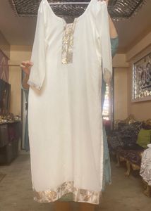 White Chiffon Long Kurta With Mute Gold Enhancemen