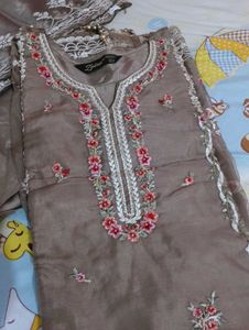 Elegant Embroidered Brown Salwar Kameez