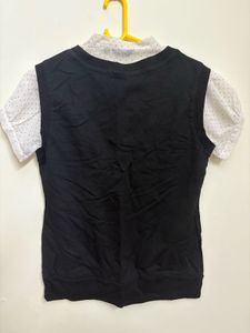 FIG Black Vest Top with Polka Dot Blouse