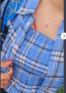 Blue Plaid Top &amp; Shirt Set