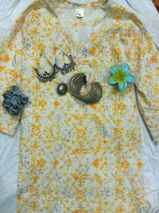 Yellow Floral Print Kurti