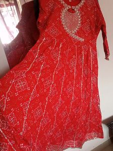 Anarkali Gown, Rajasthani Bandaj Print,