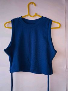 Tokyo talkies blue ribbed crop top (waist strings)