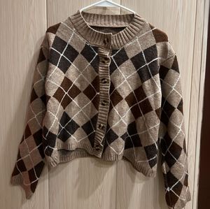 Korean Argyle Knit Cardigan