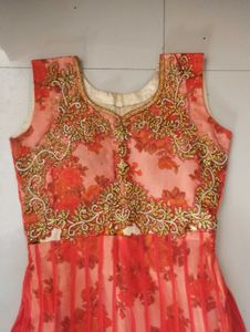 Red Floral Embroidered Anarkali Dress