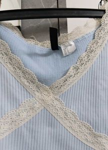 Cute Blue Lace Trim Crop Top