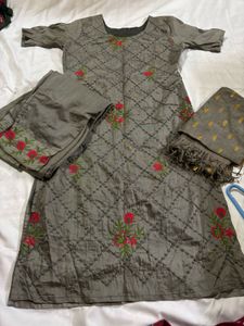 Gray Embroidered Kurta Set