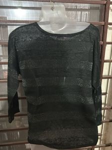 Striped long sleeve sheer top