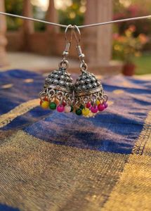 Colorful Beaded Jhumka Earrings