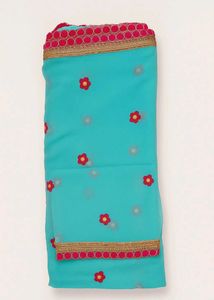 Turquoise Floral Embroidered Saree