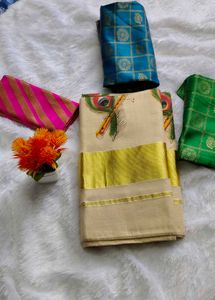 Kerala Cotton  Tissue Sarees -