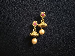 Cute, Golden Colour, Red Colour Diamond, Moti Earr