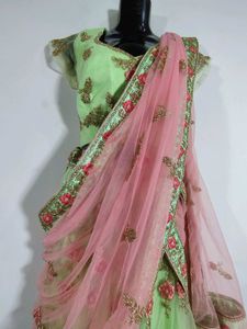 Fluorescent Green And Pink Lehenga Choli (Women's)