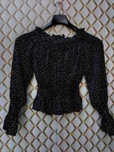 New With Tag Dotted Polka Clinched Waist Top