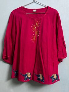 Magenta Elephant Embroidered Top