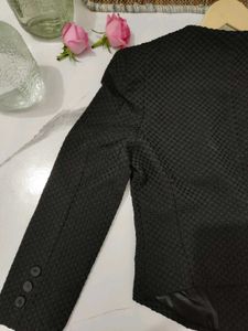 Korean Black Textured Blazer Coat