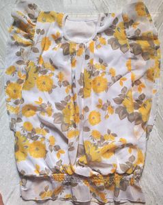 Yellow White Sleeves Floral Top