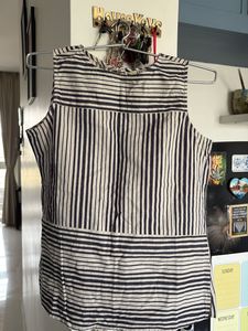 AND Cotton Grey &amp; Off-White Striped Sleeveless Top