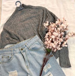 🎁Buy1 Get1 Free Gray Knit Turtleneck Sweater B