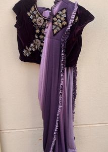 Elegant Purple Ombre Saree with Velvet