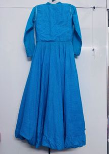 Elegant Blue Polka Dot Long Gown