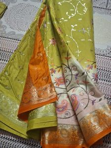 Elegant Embroidered katan silk Saree with blouse