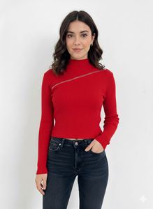 Red Long Sleeve Zipper Top