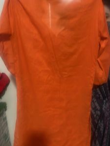 Orange Embroidered chicken work Kurta