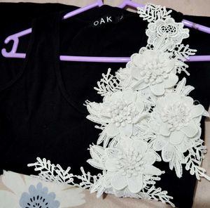 OAK Black Tank Top with Floral Lace