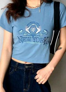 Cute Blue Graphic Crop Top