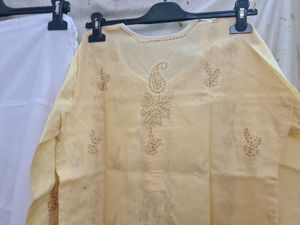 Beige Colour Embroidered Kurti With Narrow Pant