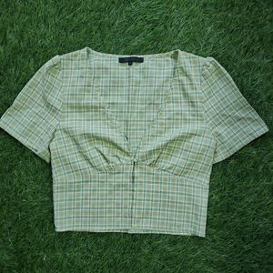 Green Plaid Crop Top with inner