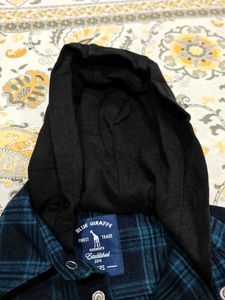 Boys Blue Plaid Hooded Shirt