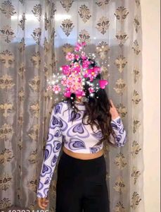 Heart Print Long Sleeve Crop Top