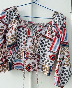 Patterned Tie-Front Top