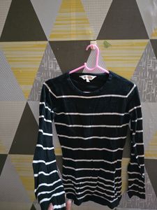 Black N White Stripped Woolen Top