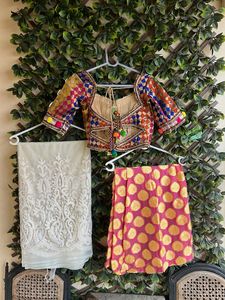 Colorful Ethnic Saree, Blouse &amp; Petticoat Set