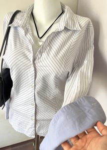 Blue thin Striped Shirt Women