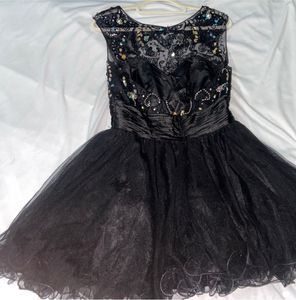 Black Stone Embellished Cocktail Short Dress