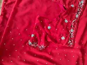 Red heavy work Saree