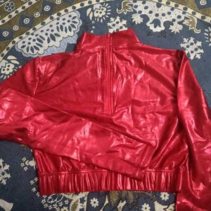 red cropped top